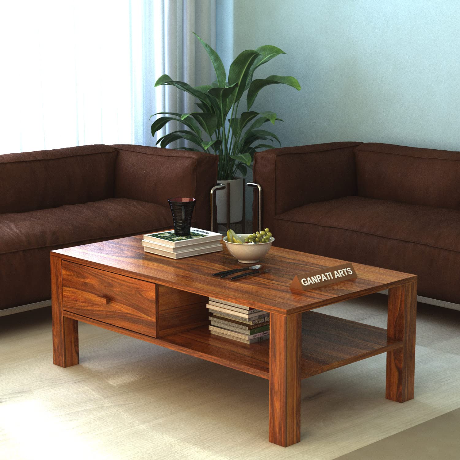 Ganpati Arts Solid Sheesham Wood Centre Coffee Table with 1 Drawer
