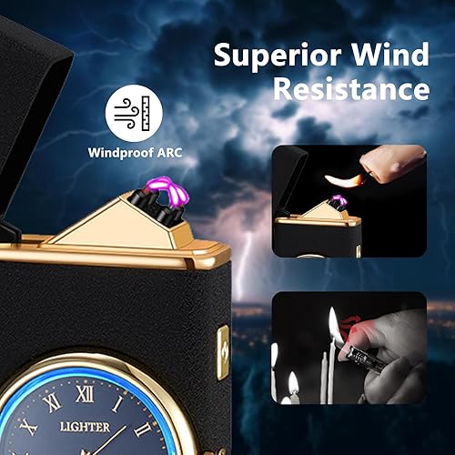 Miniatura 3 de Encendedor de plasma recargable por USB a prueba de viento con pantalla LED, encendedor sin llama para camping, senderismo, velas, barbacoa y