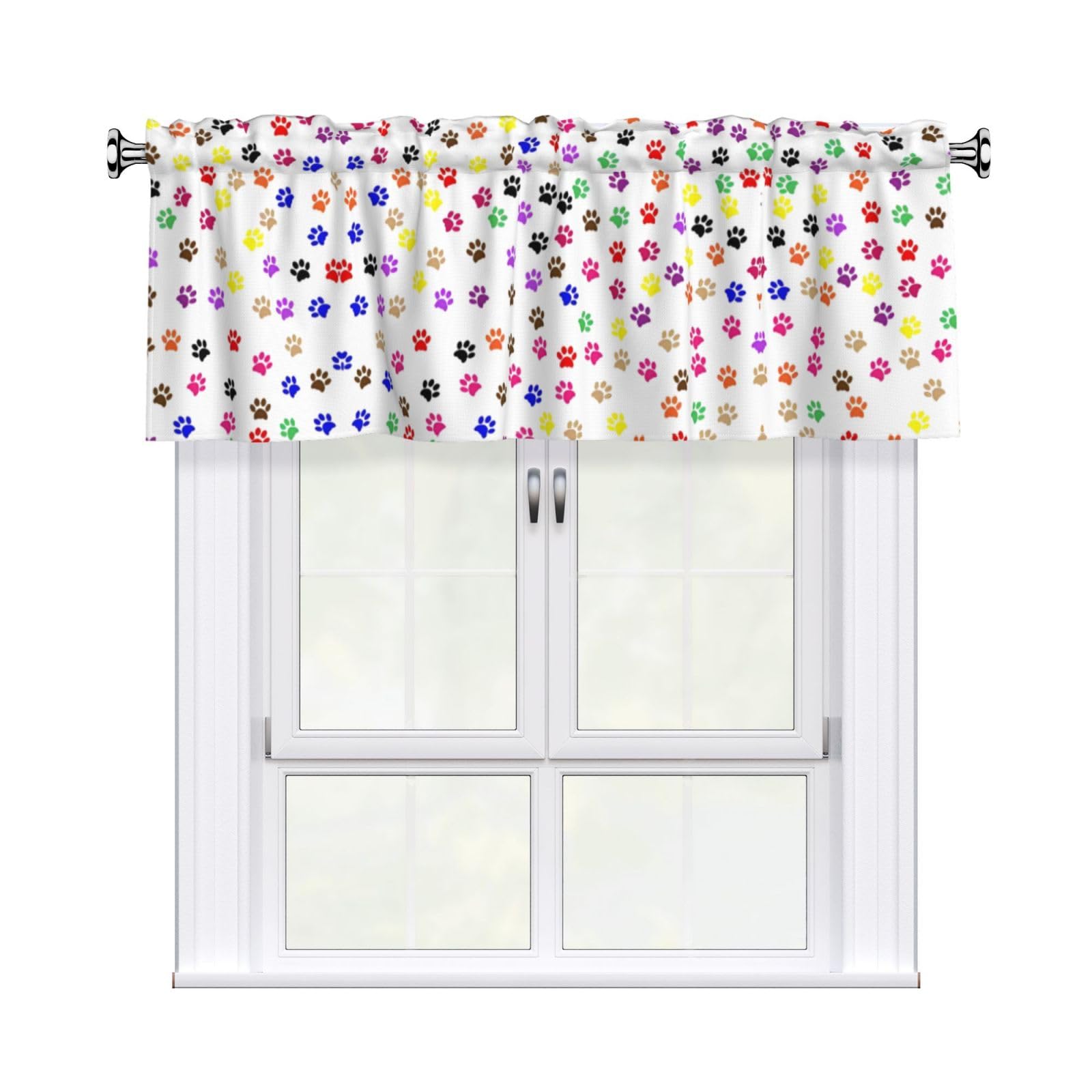 WHJDPP Paw Prints Prints Curtain Valance 54x18 Inch - Peach Skin Window Cover with Printed Design, Filtering Light for Kitchen Decor