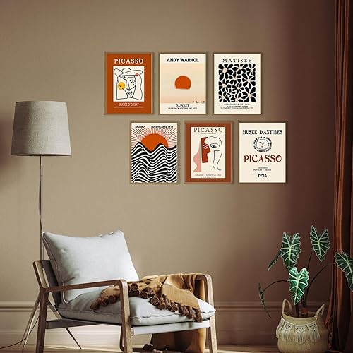 Miniatura 6 de Iknostine Juego de 6 impresiones artísticas de pared de artistas famosos Matisse abstractos, lienzos estéticos de Picasso, pinturas retro para