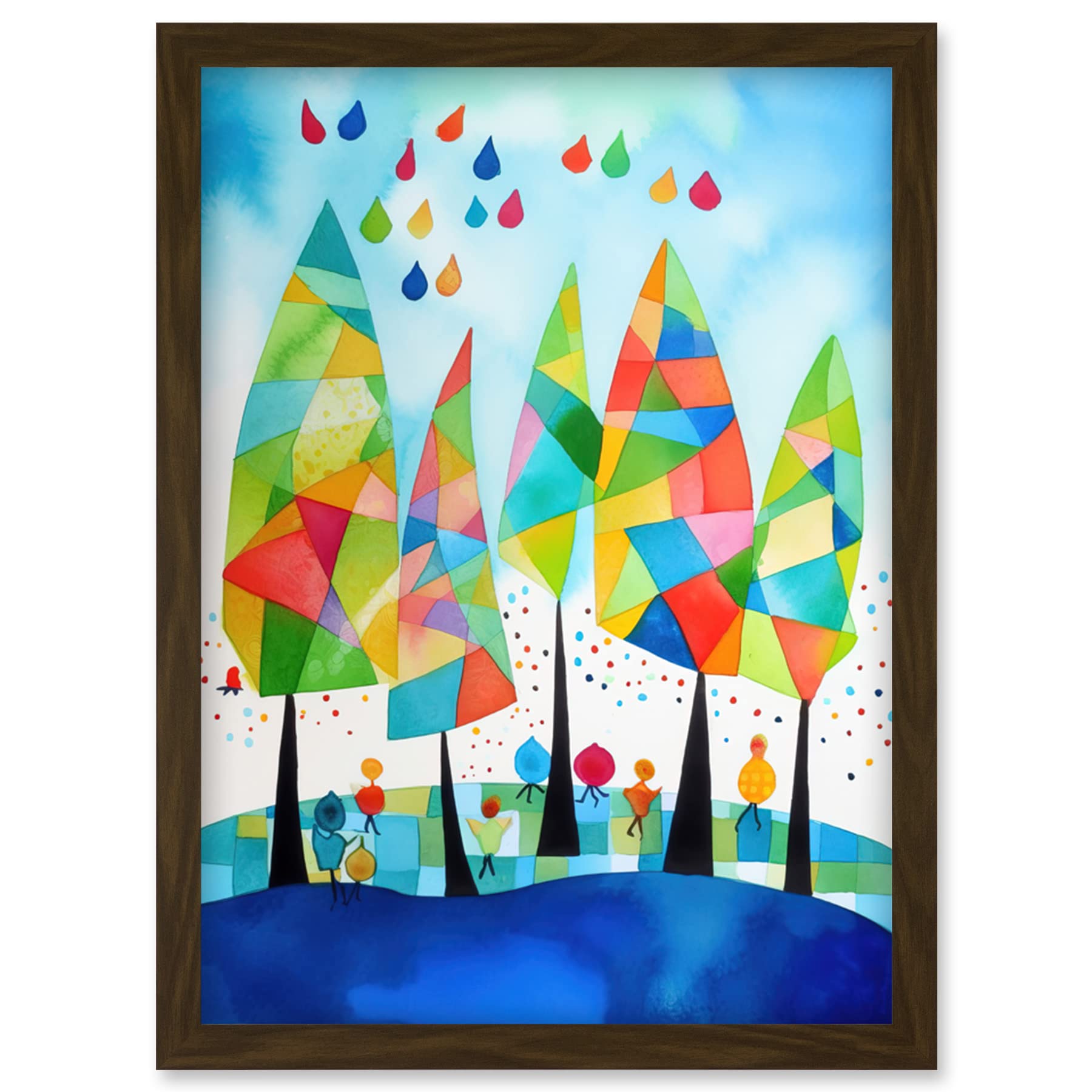Artery8 Abstract Autumn Trees Folk Art Artwork Framed Wall Art Print A4
