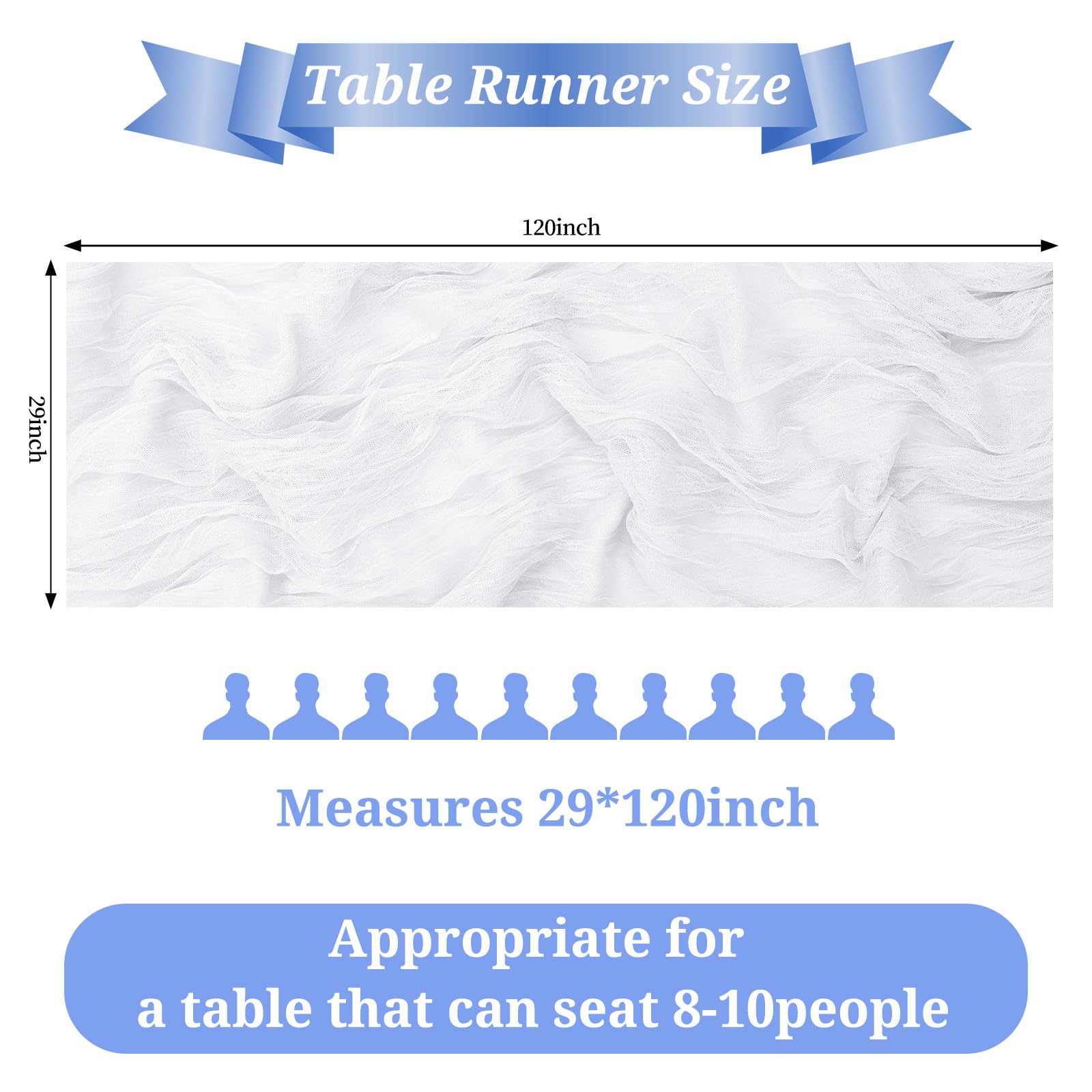 6Pack Cheesecloth Table Runner,Boho Table Runner,White Table Runner, Cheesecloth Table Runner 29"x120"Gauze Table Runner,Gauze Semi-Sheer Table Runner for Wedding,Baby Shower Birthday Party(White)