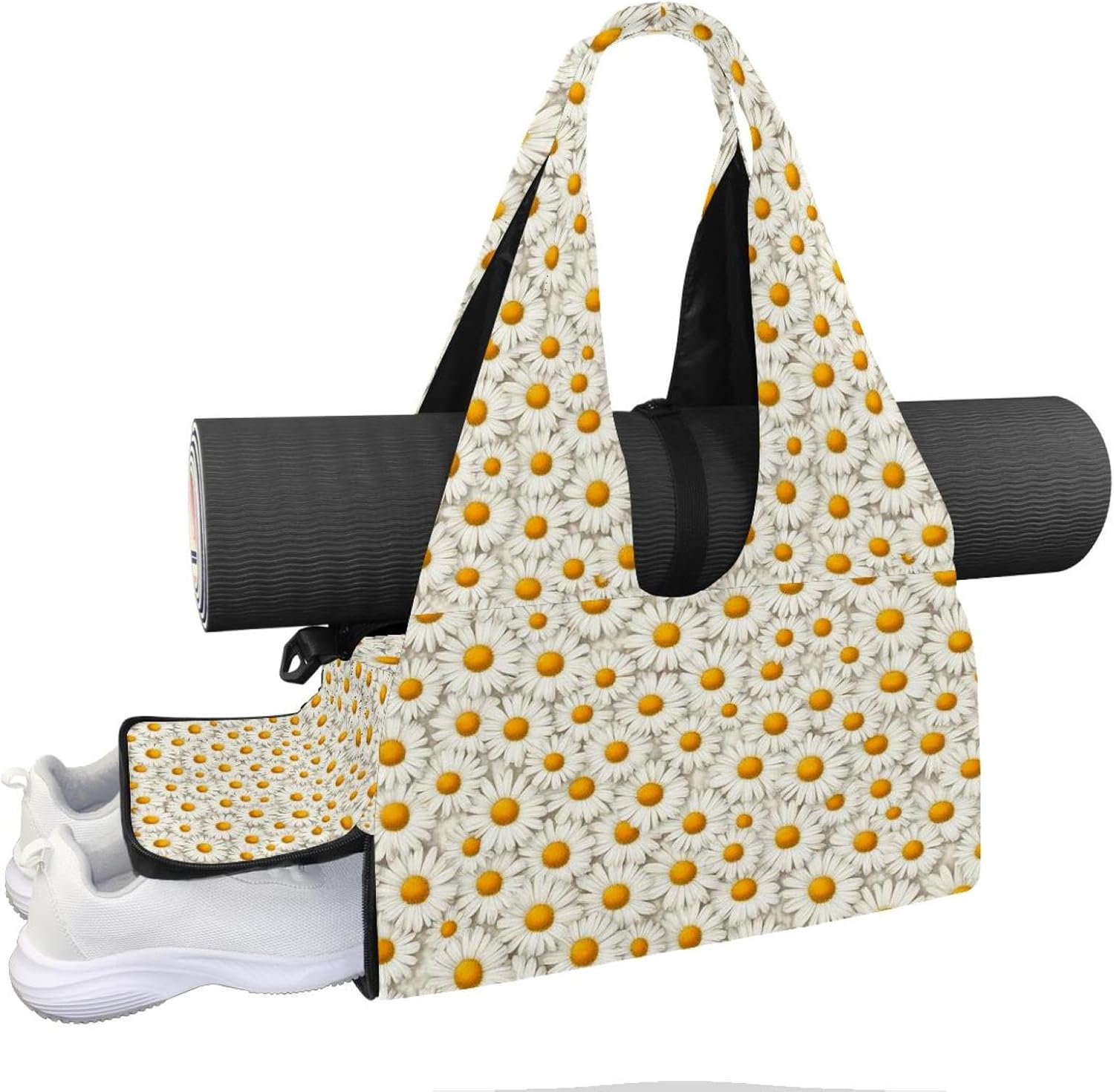 Yoga Mat Bag, Gym Workout Bag with Shoe Compartment, Ladybug Daisy Pilates Bag for Women, Quick Access Storage Yoga Tote Bag for Sports Travel Office