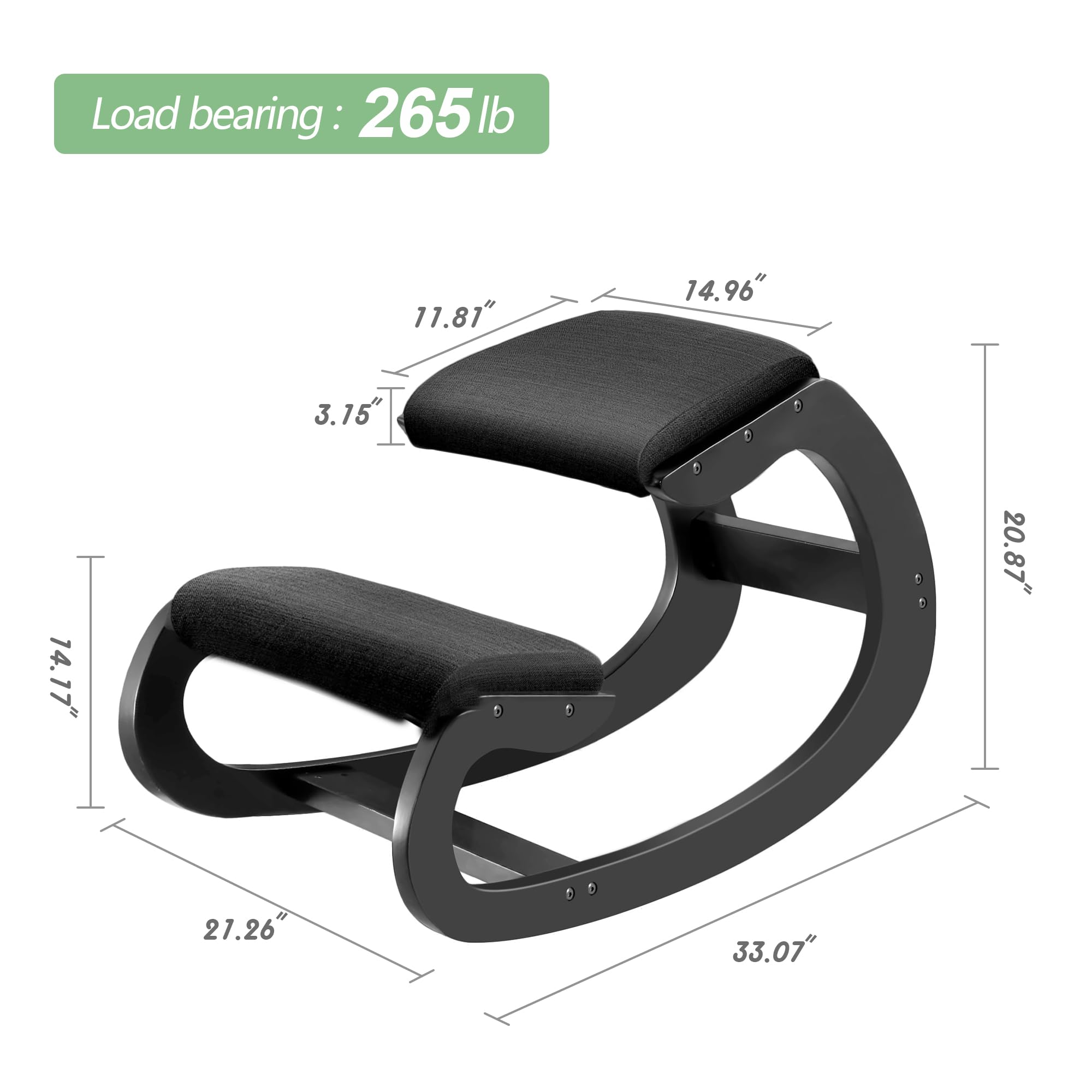 Predawn Ergonomischer Kniestuhl, Kniehocker, Kniestuhl Ergonomisch für Zuhause Meditation, Holz & Leinen Kissen, Rückenschmerzen Nackenschmerzen Lindern & Körperhaltung Verbessern (Schwarz)