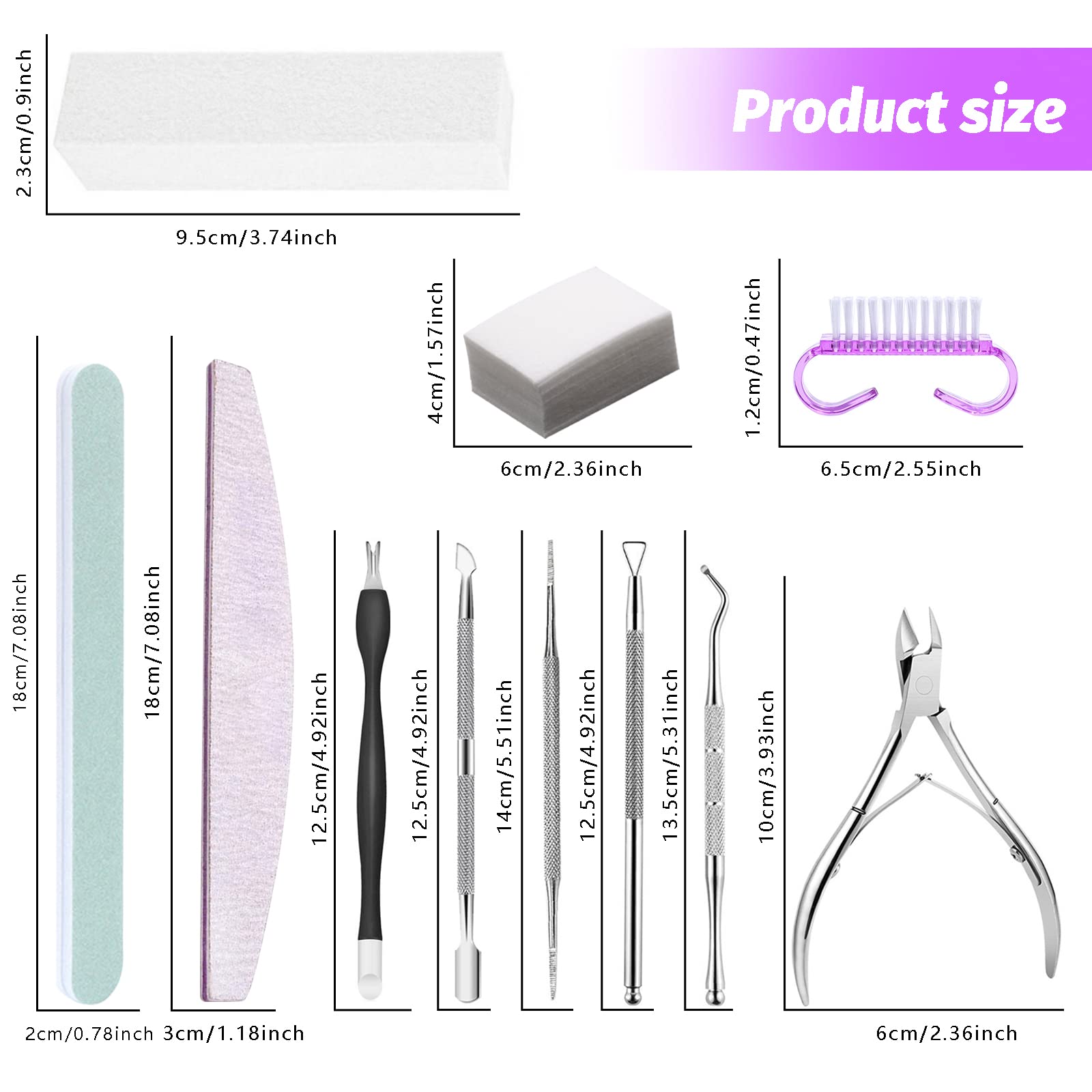 Lime, Buffer, e Tronchesino professionali per unghie, Spingi Cuticole Raschietto, Spazzola, Set per manicure e pedicure, adatto casa e salone