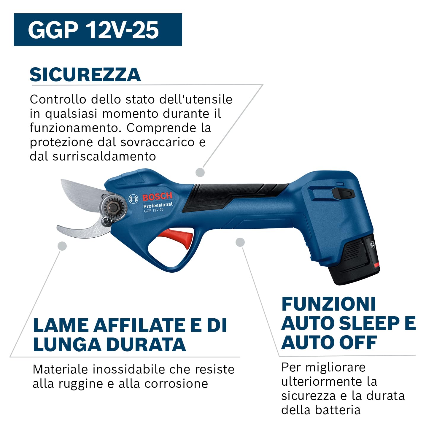Bosch Professional 12V System GGP 12V-25 Potatore (fino a 4500 tagli per carica, motore brushless, tagli da 25 mm, con 2 batterie da 3.0 Ah)
