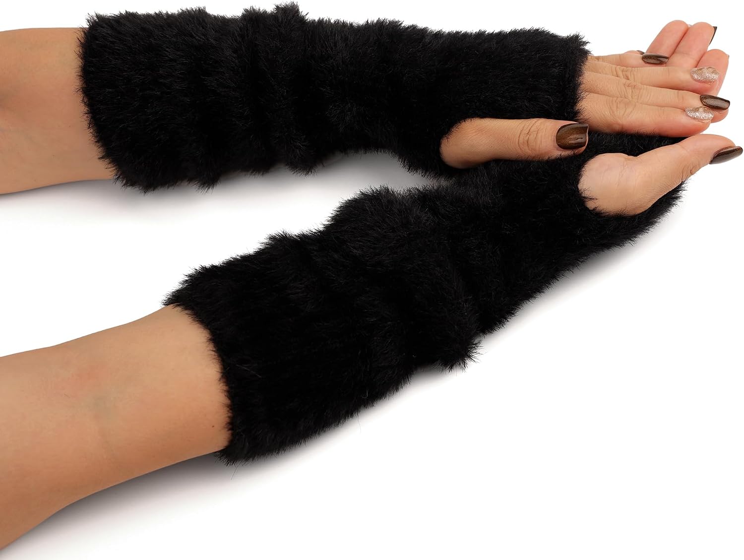 F Flammi Women Arm Warmers Mink-Like Velvet Fingerless Gloves Y2K Wrist Warmers