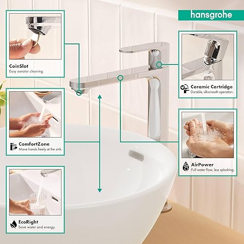 Miniatura 2 de Hansgrohe Rebris S 72524001 - Grifo de lavabo de baño contemporáneo con 1 manija y 1 orificio de 12 pulgadas de alto, cromado, 72524001