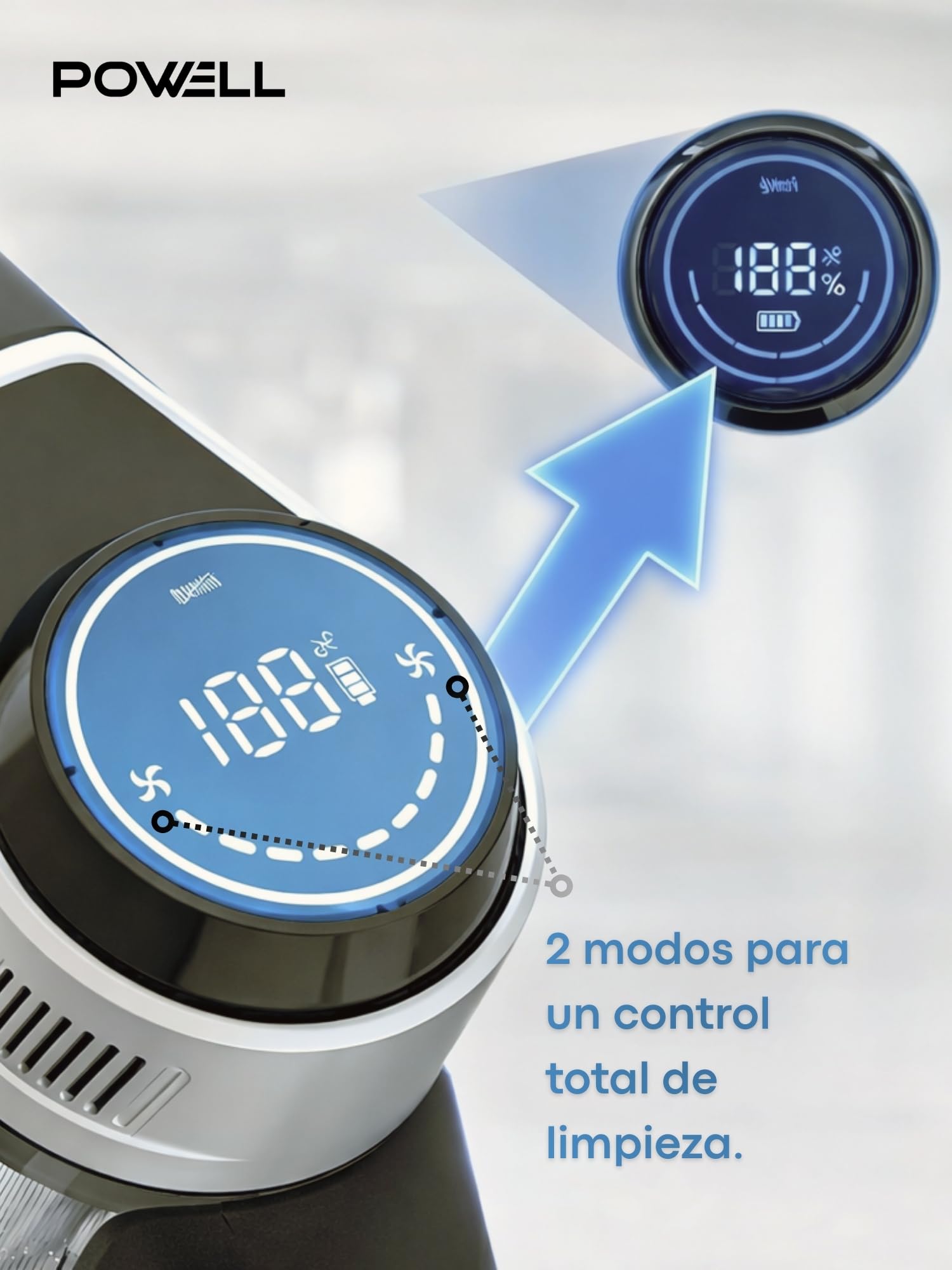 Powell Aspiradora Sin Cable 2 en 1, Plata/Negro | Aspiradora Escoba Ligera, 12KPa, 30 Min de Autonomía, Para Suelos Duros, Alfombras, Coche y Pelo de Mascotas