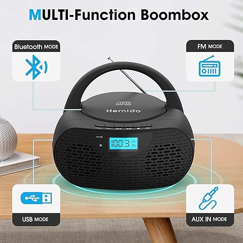 Miniatura 5 de Boombox de CD portátil Bluetooth mini reproductor de CD pequeño con control remoto radio FM reegable altavoz de sonido estéreo puerto USB conector