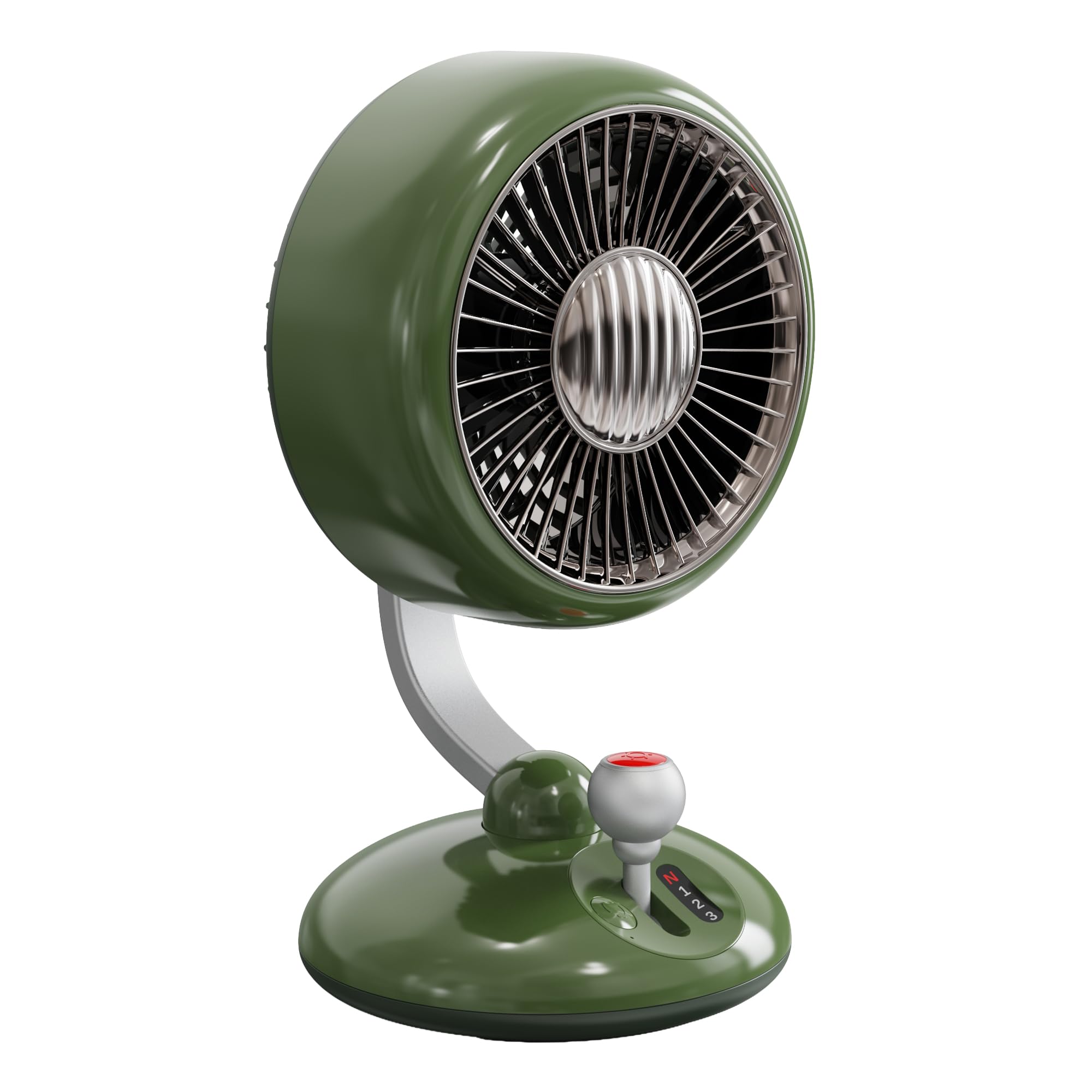 Juo Q3 120° Salınımlı 3 Kademeli LED Işıklı Şarjlı Masaüstü Fan Vantilatör Retro Yeşil