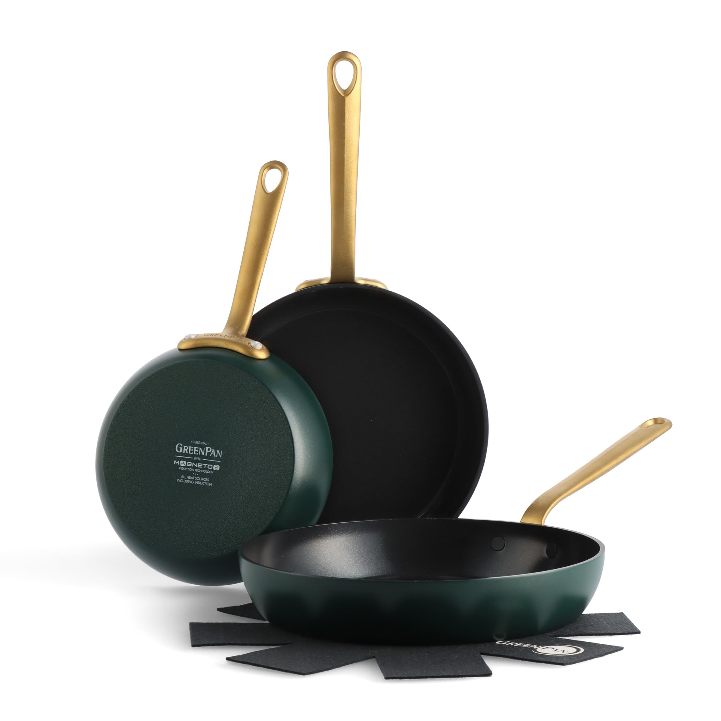 GreenPan Craft 3-teiliges Bratpfannen-Set, 20,3 cm, 24,1 cm und 27,9 cm Bratpfannen, PFAS-freie Keramik-Antihaftbeschichtung, Induktionsfertiges Kochgeschirr, langlebig, harteloxiert, spülmaschinen