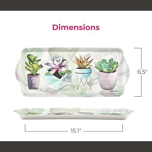 Miniatura 7 de Pimpernel Succulents Bandeja rectangular para aperitivos con asas, 15.1 x 6.5 pulgadas, bandeja botánica de melamina para café, desayuno o dulces,