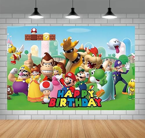 Cartel de fondo de Mario Bros, suministros de decoración de fiesta de cumpleaños de Mario Bros, suministros de decoración para niños, videojuegos,