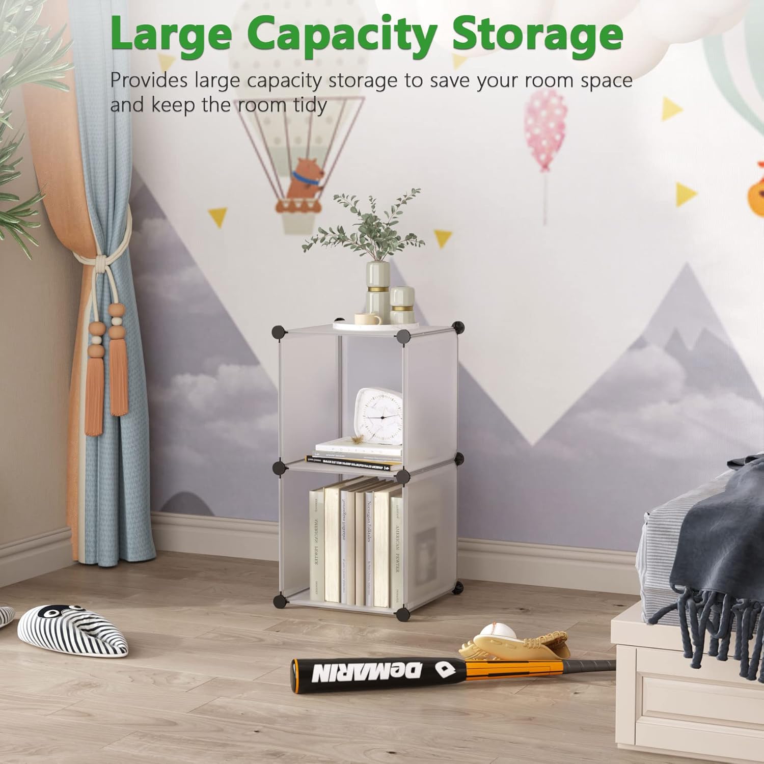 C&AHOME Cube Storage, 2-Cube Organizer Unit, Plastic Closet Storage Shelf, DIY Bookshelf, Modular Bookcase, Cabinet Ideal for Bedroom, Living Room, Office, 12.4" L x 12.4" W x 24.8" H White SBTM3002A Translucent White image 3 of 8 B075GJVM7X