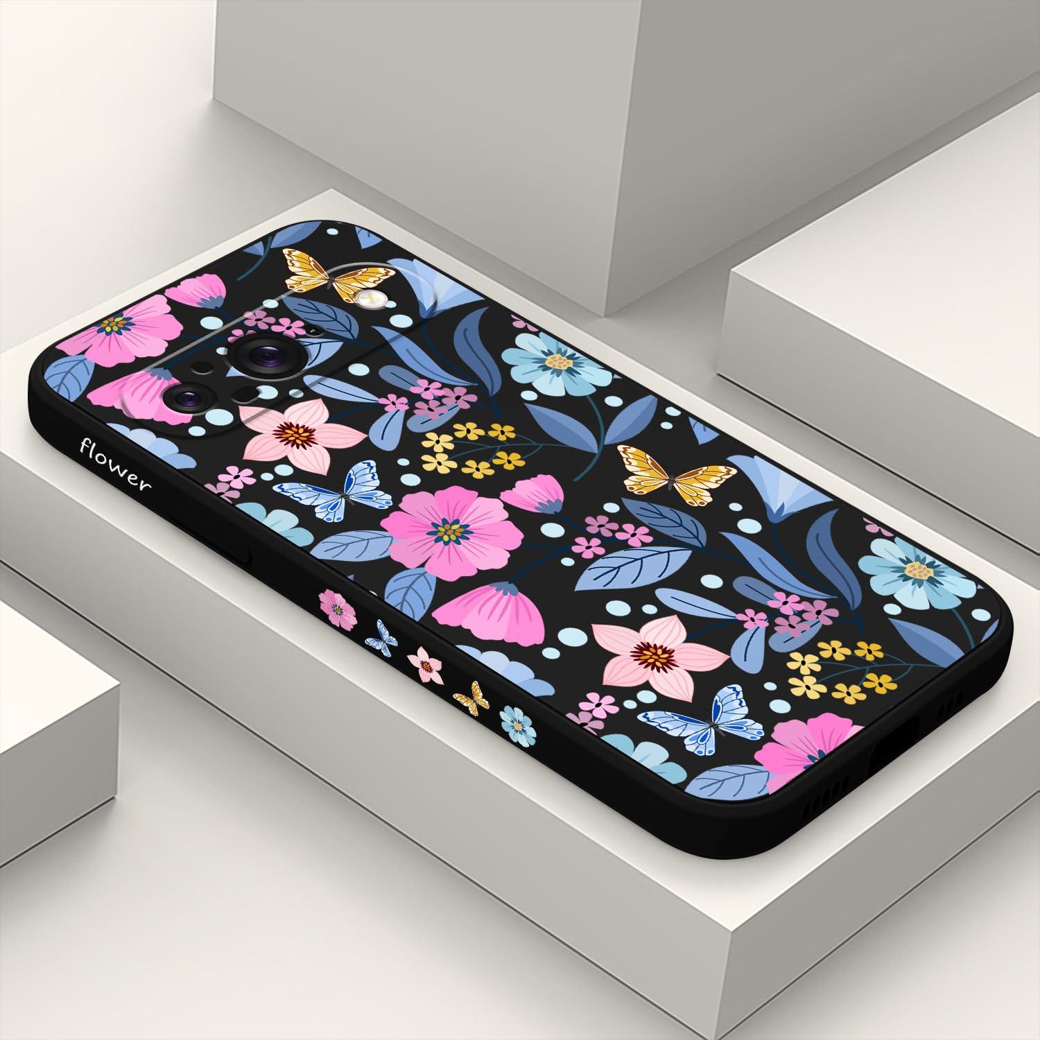 LEECG for Google Pixel 9 Case, Liquid Silicone Slim Anti Fingerprint Phone Cover for Pixel 9 6.3", Flower Black