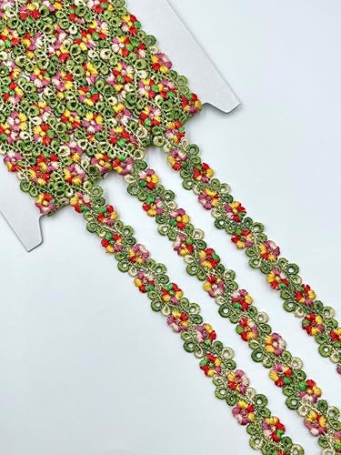 Designer's Shop - Adorno floral de encaje de 34 pulgadas x 5 yardas para manualidades de costura (verde brillanterosas) VL 6120 decoración del hogar