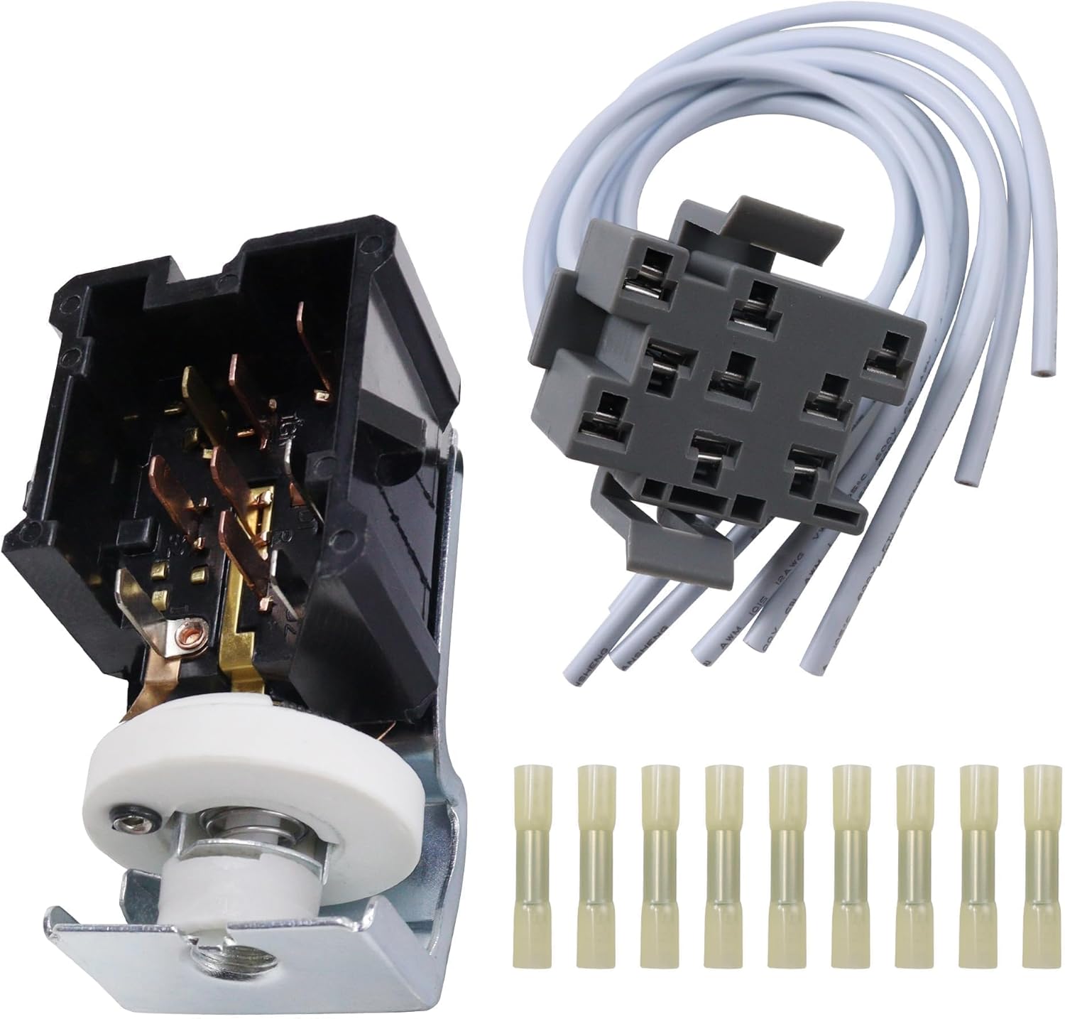 E7TZ-11654-A 9 Terminal Headlight Switch with Connector Wire Harness Fit for 1987-2003 Ford F150 F250 F350 E150 E250 E350 Bronco Aerostar Explorer Ranger Tempo E77B11654AA DS268 DS268T DS-268T