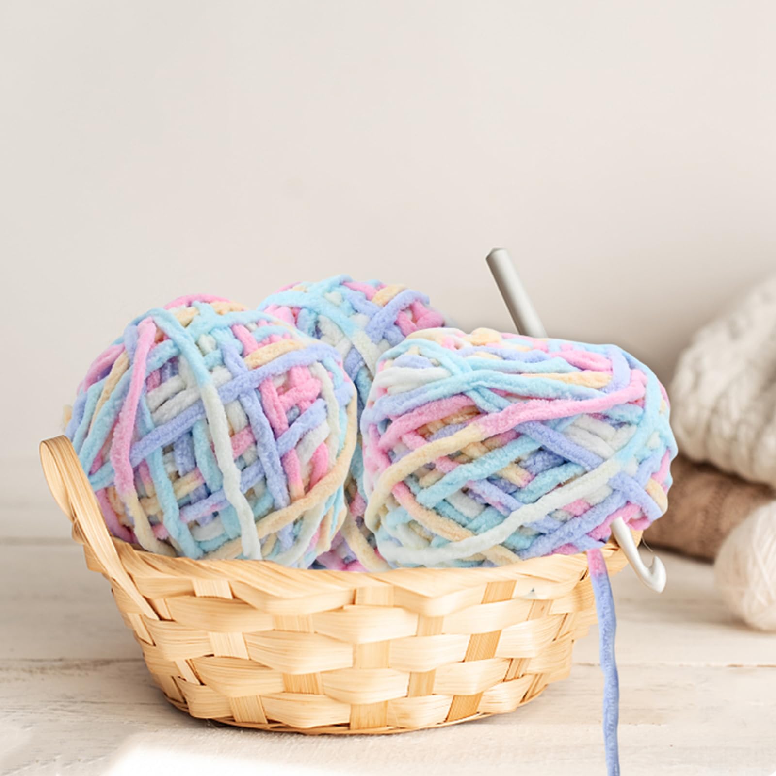 Knitting Wool Yarn 4 x 100g Multi-Colored Soft Chunky Yarn for Crochet Projects Making Plush Balls Handmade Bags Sweaters Shoes Hats Sweaters Blankets Scarves - Image 4