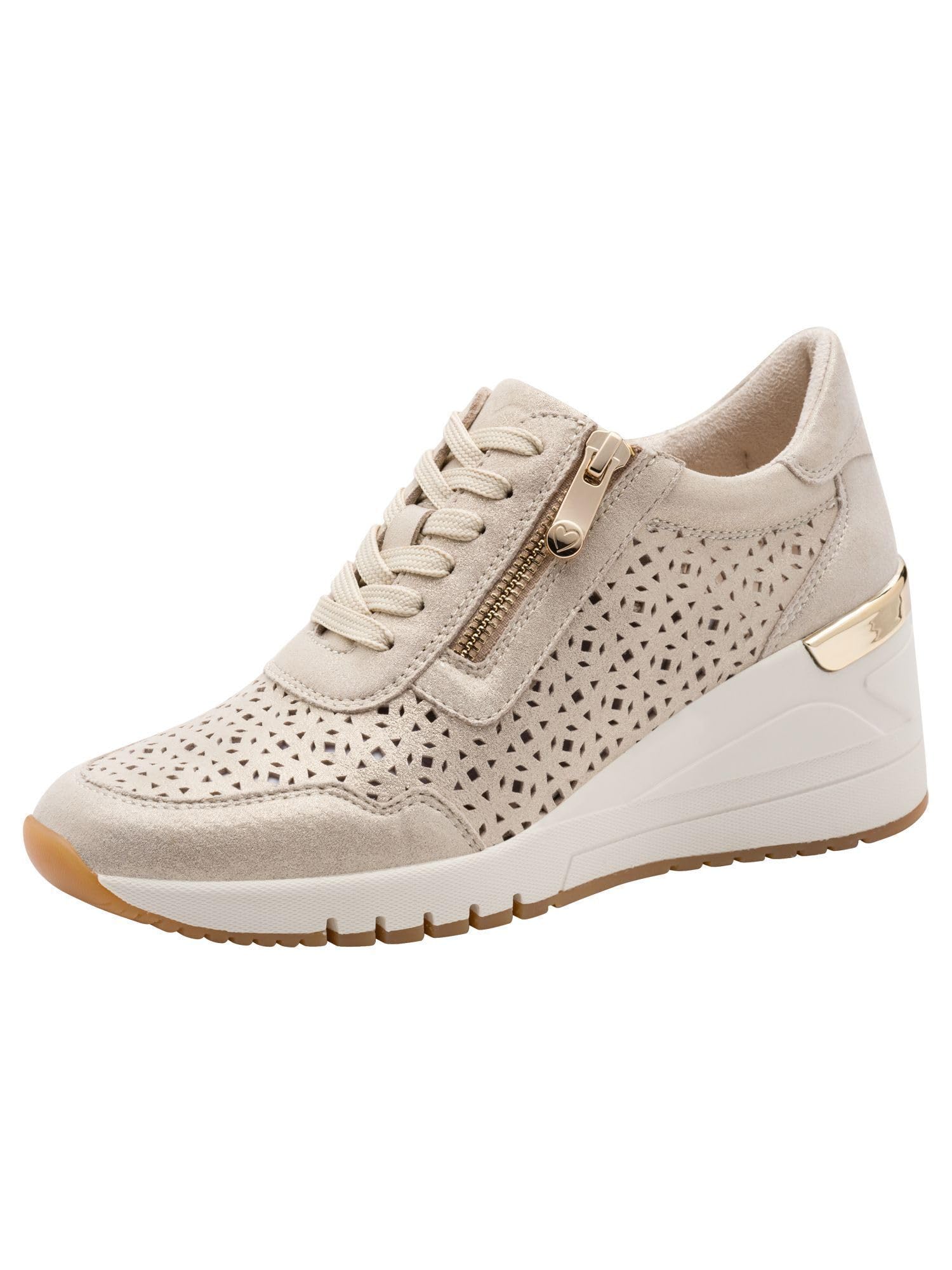 MARCO TOZZI Donna Sneaker Morbida Soletta Feel Me Estraibile Pelle Morbida Fodera Interna alla Moda, Metallico (Platinum), 39 EU