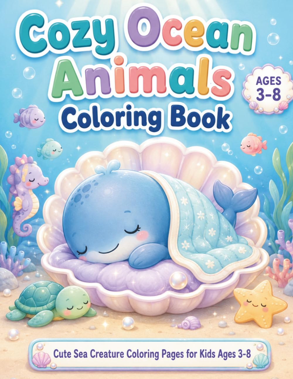 Cozy Ocean Animals Coloring Book: Cute Sea Creature Coloring Pages for Kids Ages 3-8