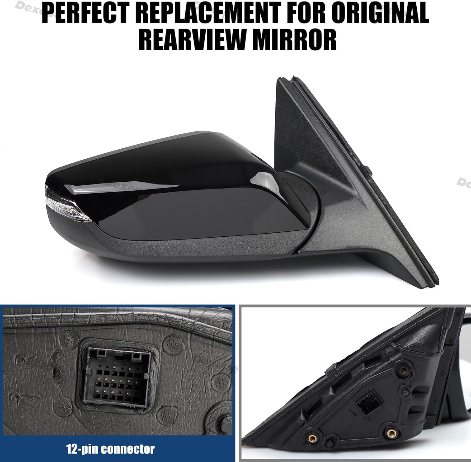 Passenger Side Mirror Assembly Compatible with Chevy Malibu 2016-2022 With Heated, Blind Spot Monitor, Turn Signal, Power Adjustable Memory Glass Black Replace 84785586 84269681 (12 Pin Right)