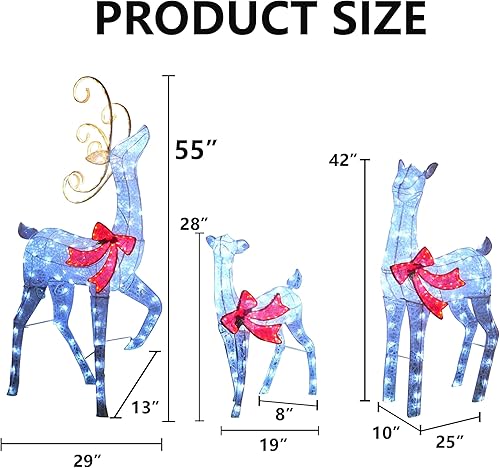 Miniatura 2 de Hourleey Decoraciones de Navidad para exteriores, 3 piezas de renos grandes con iluminación 3D, 459 LED, decoración impermeable para interiores y
