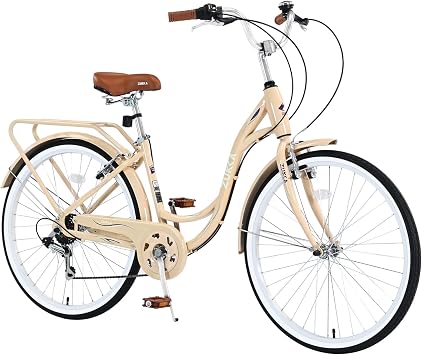 24 Inch Beach Cruiser Bike for Women Complete Cruiser Bikes with Dual V-Brake and Adjustable Seat,7 Speed Steel Frame for Women, Men, Multiple Colors