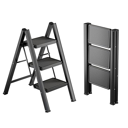 3 Step Ladder,Folding Step Stool with Widen Anti-Slip Pedals,Sturdy Carbon