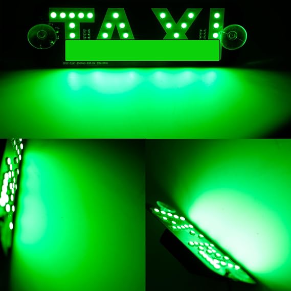 Led Light TAXI Signs for Car Windshield with Suction Cups & Universal USB-Plug, Glow LED Sign Decal Stickers Suitable for All Cars (green)