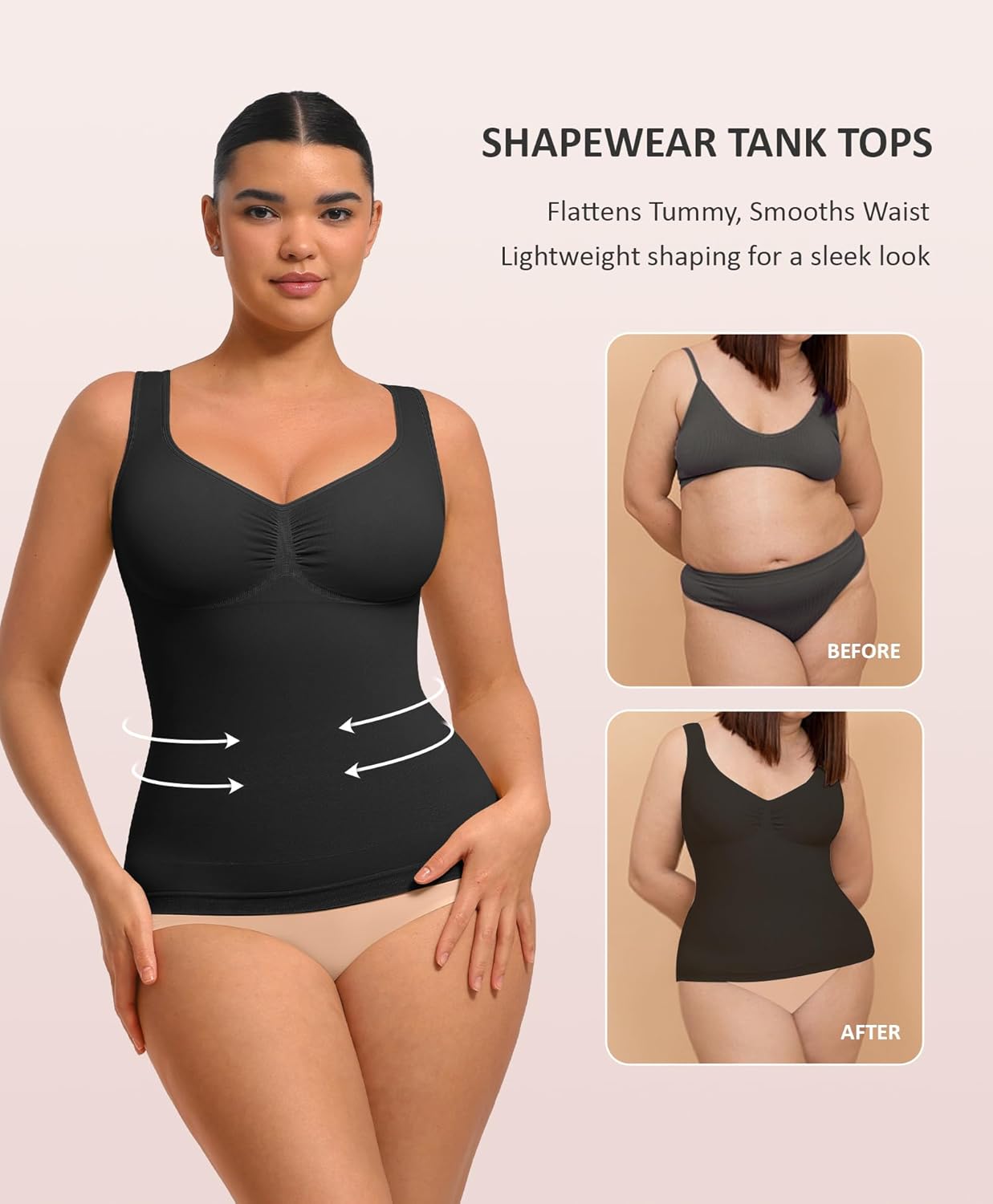 FeelinGirl Women Tank Tops Shapewear: Tummy Control Compression Tank V Neck Seamless Body Shaper Camisole Tops for Women - Image 2