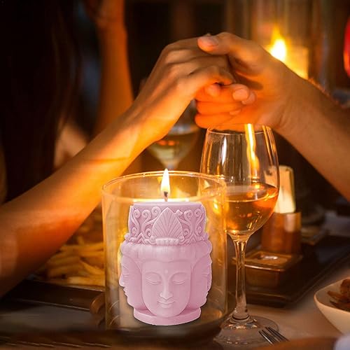 Miniatura 9 de Molde de silicona con estatua de Buda tridimensional, cabeza de Guanyin cilíndrica de cuatro caras, molde para hacer velas de incienso de Buda 3D,