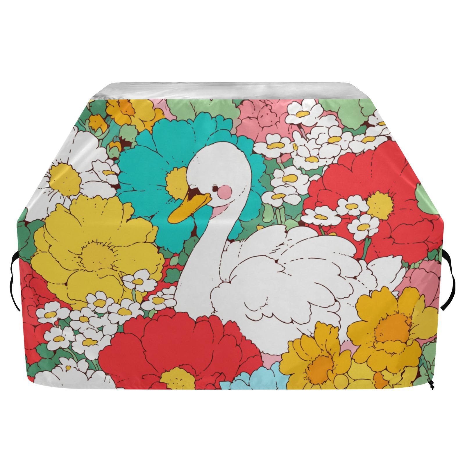 Swan Colorufl Peony pokrowiec na grill gazowy, 158 cm, wodoodporny, wytrzymały, odporny na rozdarcie, odporny na blaknięcie materiał, pokrowiec na grilla z regulowanym sznurkiem na kurz i wiatr