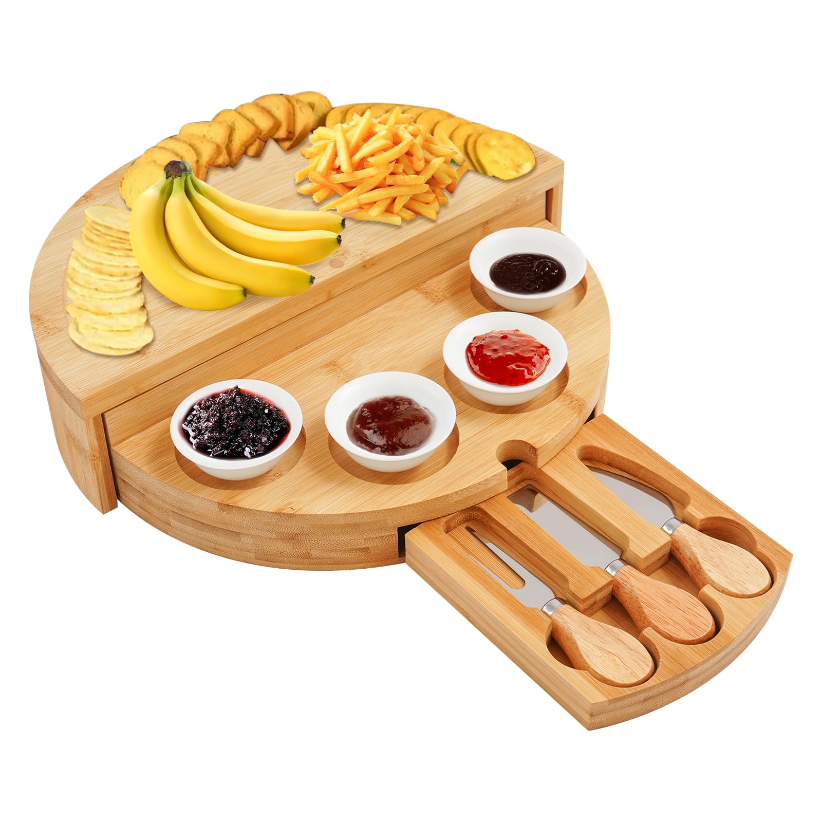 Planche à fromage avec couteau à fromage - Plateau de service rotatif à 360° - Pour plateau à fromage - 32,5 x 32,5 cm - Couleur bois