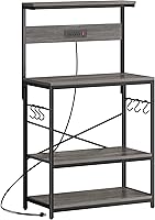Vista 16 de SUPERJARE Estante de panadero de cocina con toma de corriente, mesa de bar de café de 4 niveles, soporte de microondas de cocina con 6 ganchos