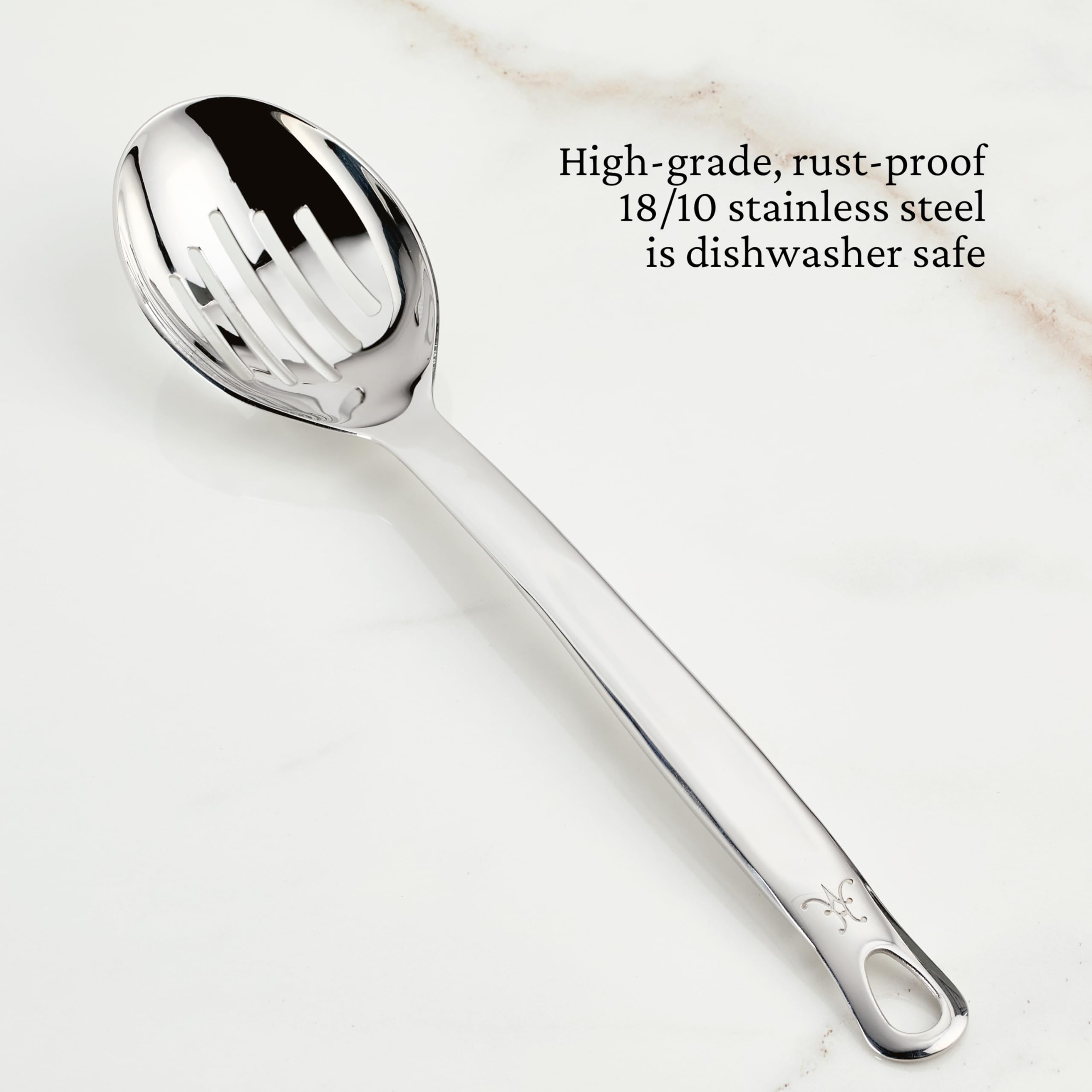 Hestan Provisions Kochutensilien, tiefer Schlitzlöffel, (33 cm), handwerklich polierter Edelstahl