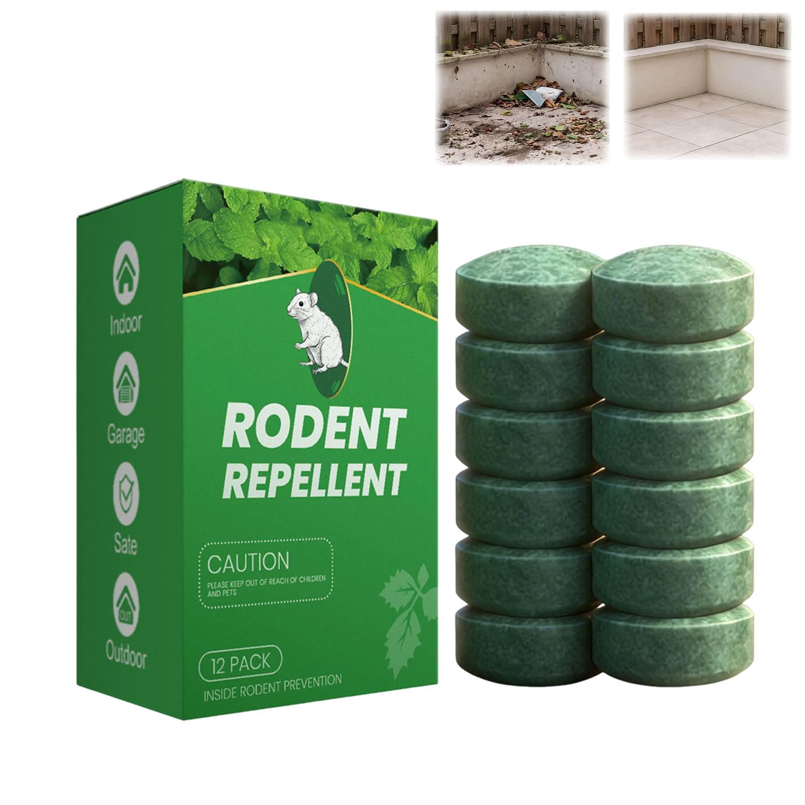Natural Mouse Rodent Repellent with Camphor & Peppermint Oil, Against Mice, Cockroaches Indoor Outdoor Use for Garage Kitchen Basement (12pcs)