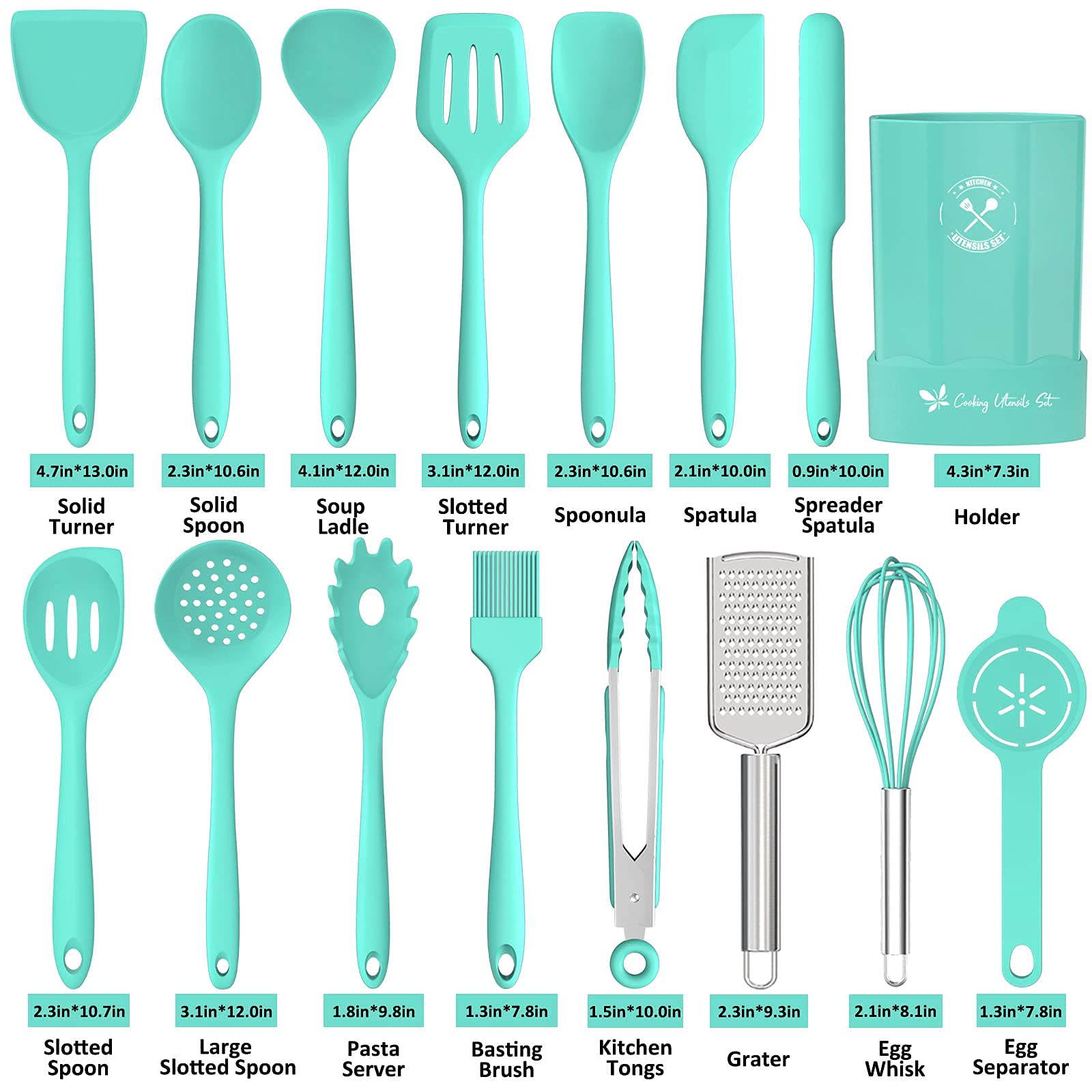 Silikon-Küchenutensilien-Set, 16-teiliges Silikon-Kochutensilien-Set von Deedro
