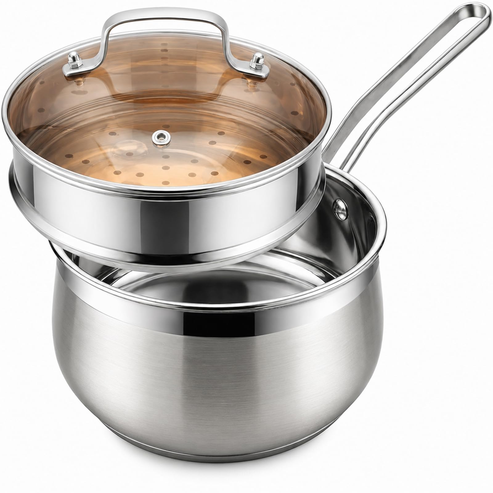 Boryenty 2.5QT Stainless Steel Saucepan with Steamer Basket