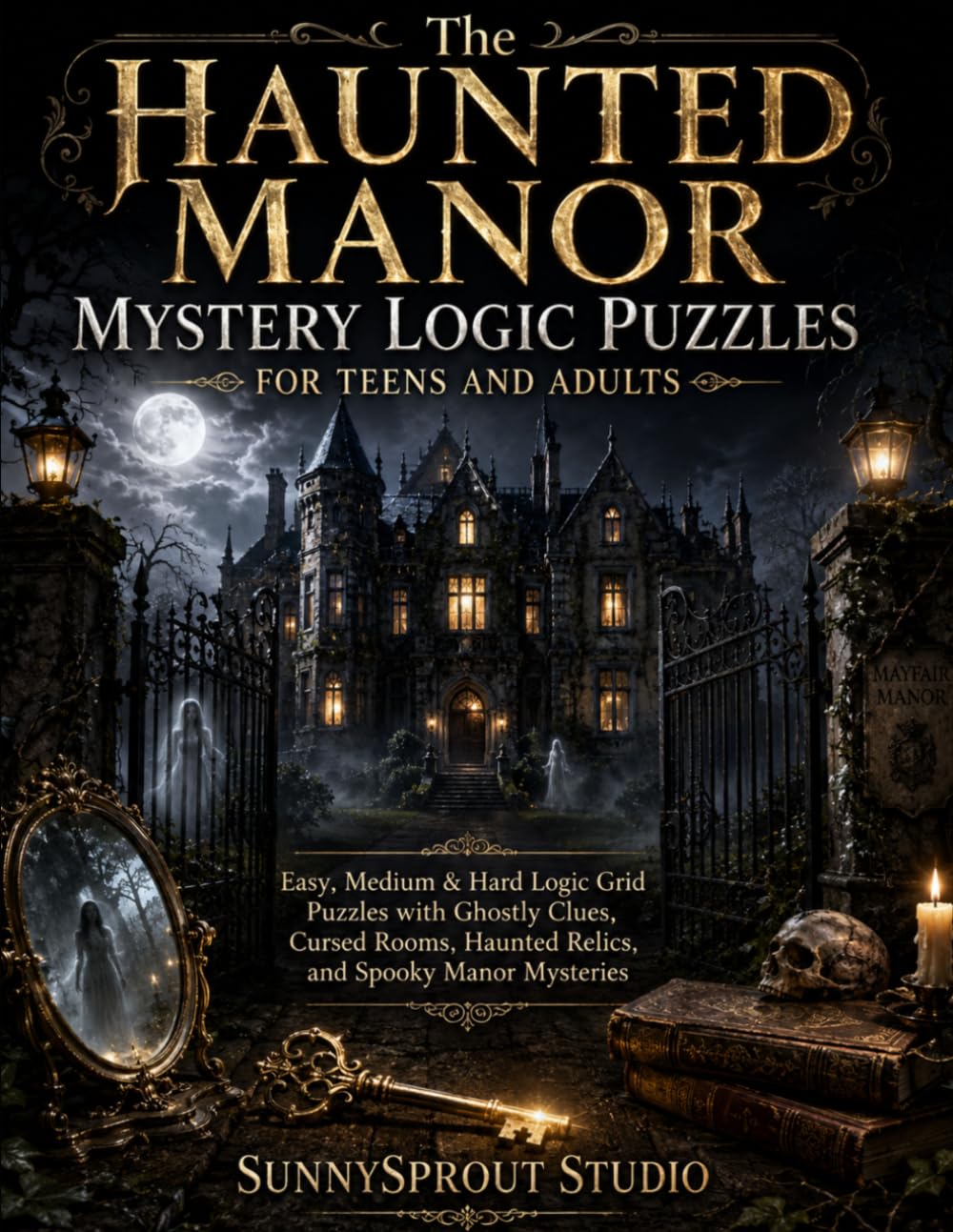 The Haunted Manor Mystery Logic Puzzles for Teens and Adults: Easy, Medium & Hard Logic Grid Puzzles with Ghostly Clues, Cursed Rooms, Haunted Relics, ... (Halloween Detective Logic Puzzles Series)