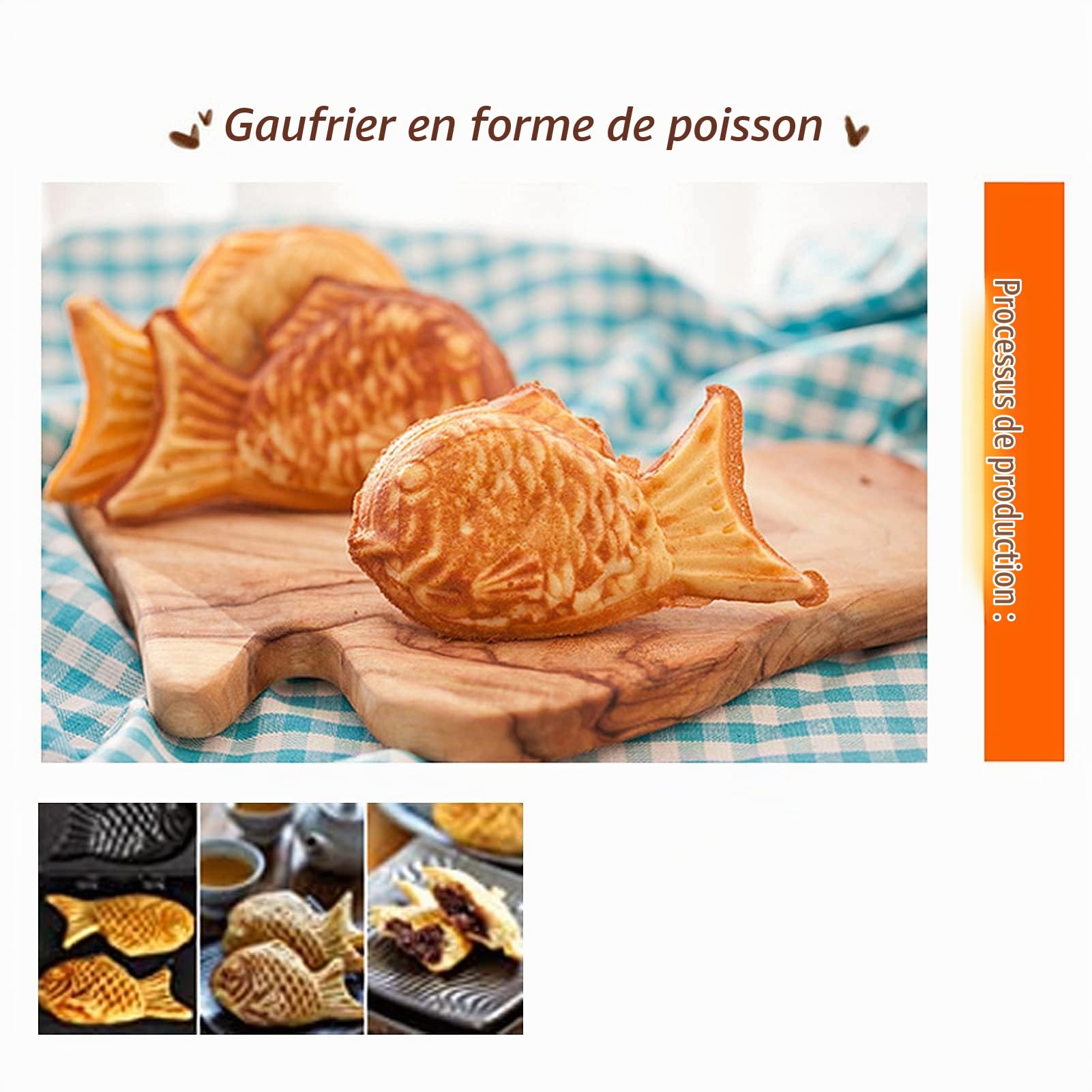 Taiyaki Poêle à Gaufres, Double Face Antiadhésive Moule à Dessert | Aluminium, Poignée en Acier Inoxydable, Gaufrier pour Cuisinières à Gaz, Petit-déjeuner, BBQ