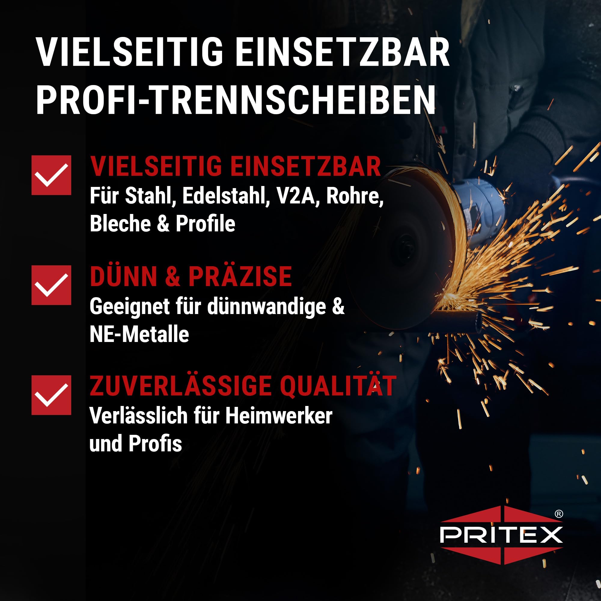 PRITEX – 50 Stück Profi Trennscheiben 230 x 2.0 mm Metall – gerade Flexscheiben zum Schneiden von Stahl, Edelstahl & Blech – Inox Schneidscheiben für alle gängigen Winkelschleifer geeignet