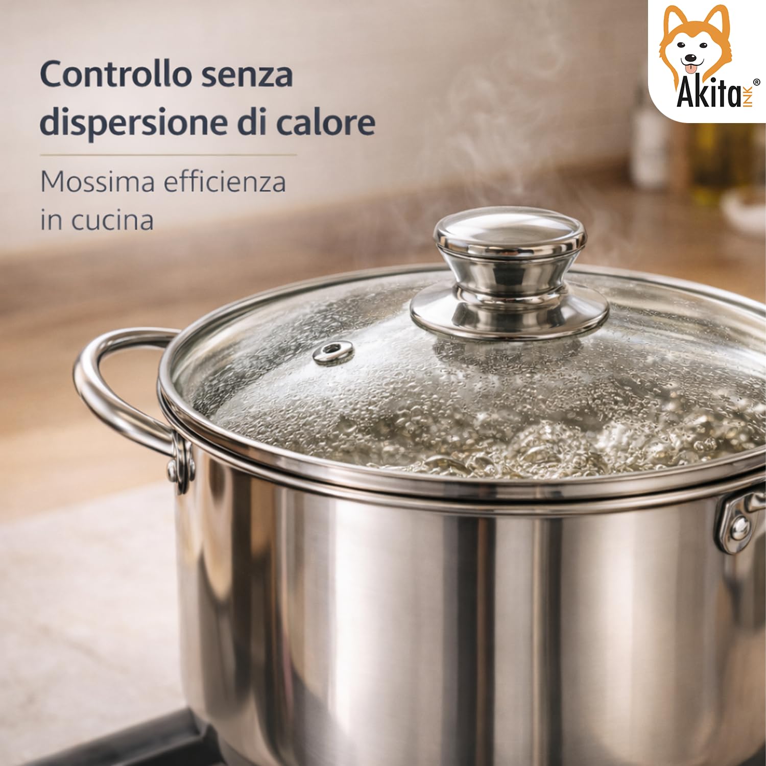 AKITAInk Bollipasta Duna 24 cm in Acciaio Inox con 2 Cestelli e Coperchio in Vetro Temperato, Pentola per Pasta con Scolapasta Integrato, Resistente e Pratica