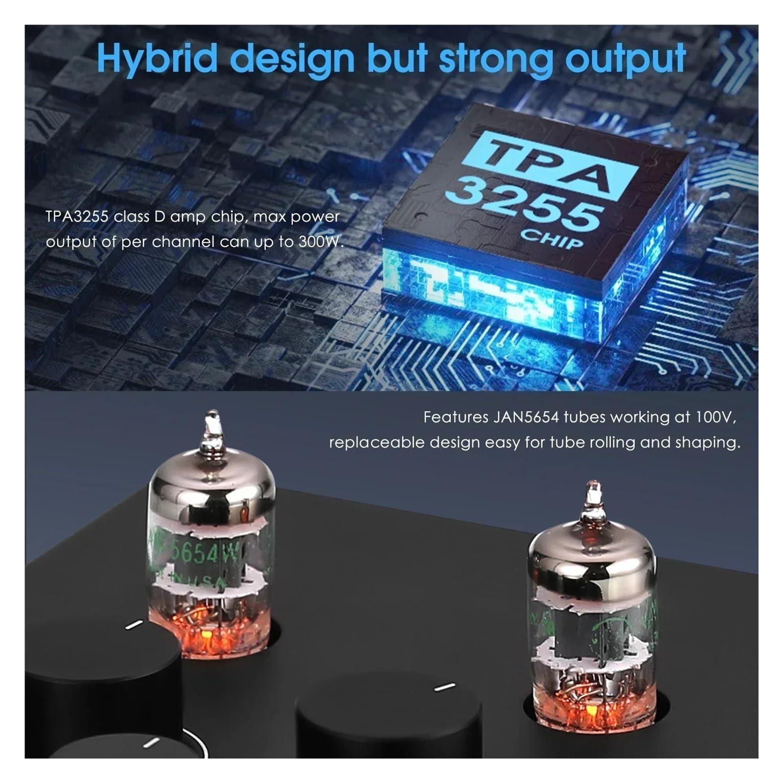 Wzmacniacz audio, T6PRO HIFI Wzmacniacz lampowy Bluetooth 300 W + z miernikiem VU do samodzielnego montażu