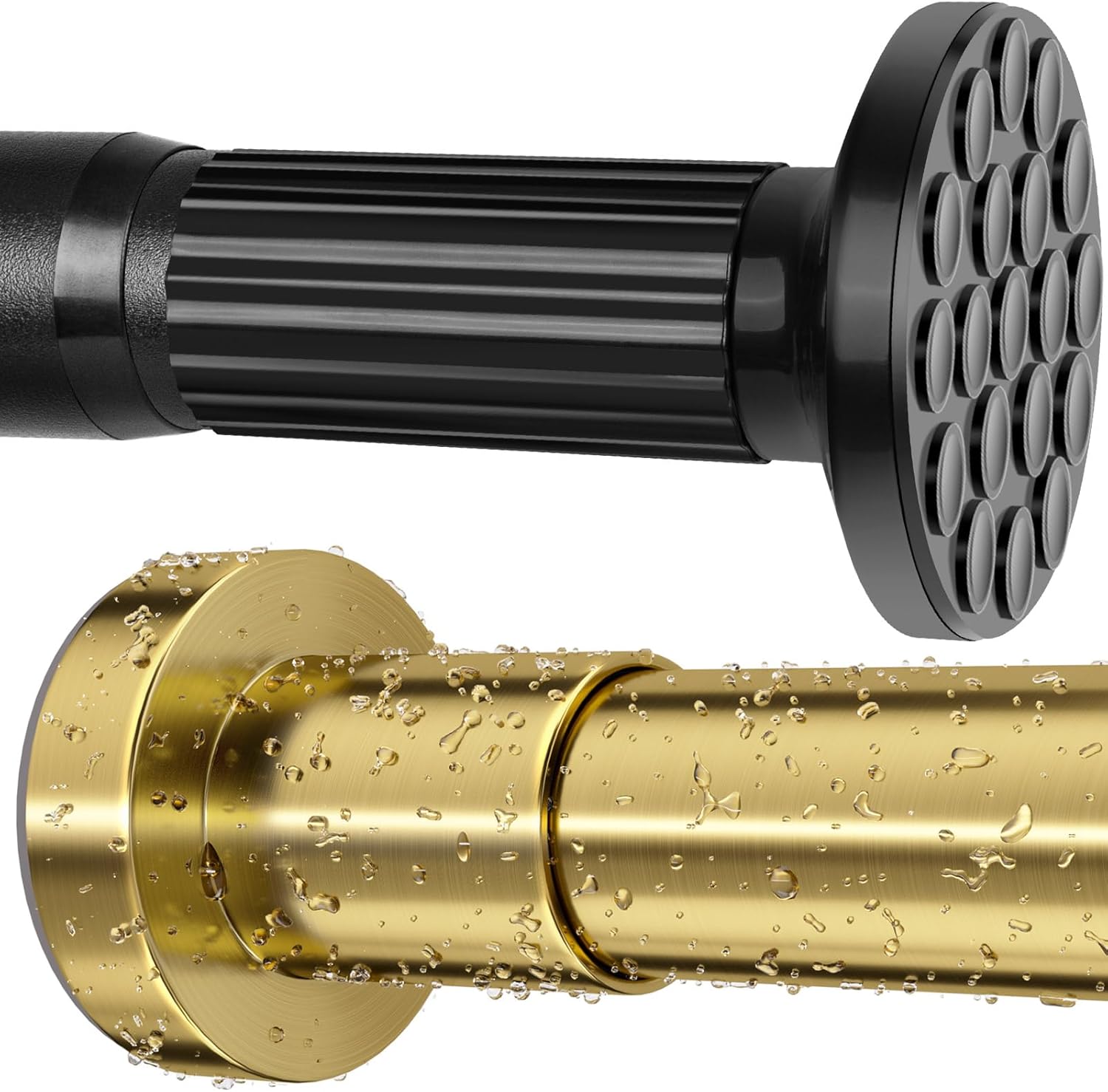 Gold Shower Curtain Rod & Black Tension Curtain Rod Non Slip No Drilling Shower Rods for Bathroom Window