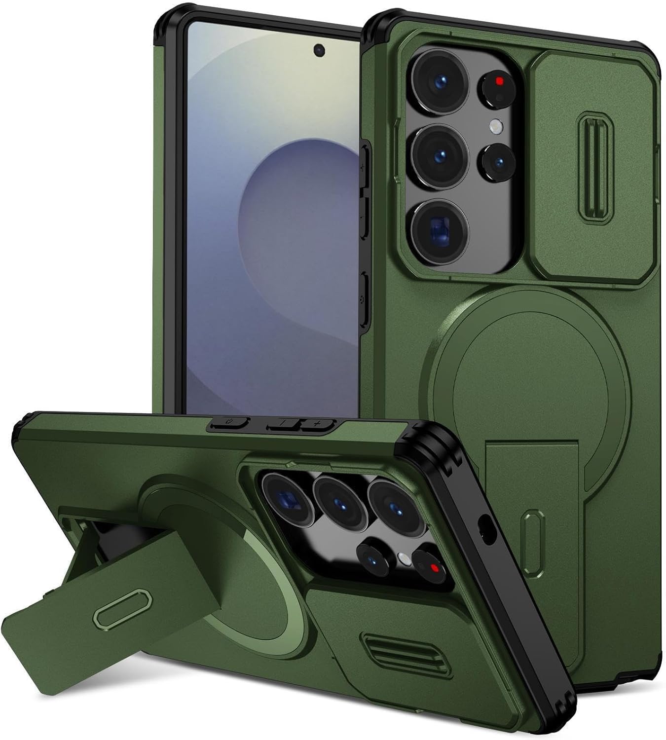 Magnetic Frosted Case for Samsung Galaxy S26/S26 Plus/S26 Ultra, Shockproof Protection with Folding Kickstand & Camera Lens Cover(Green,S26 Ultra)