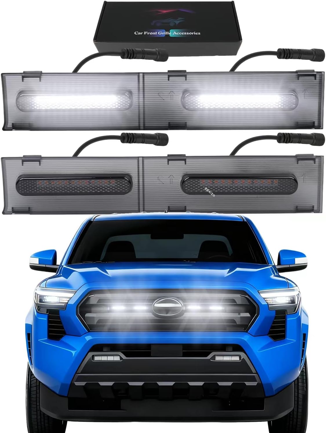 Front Bumper LED Grill Lights for Toyota Tacoma 2026 2025 2024 Raptor Marker Lights Bars fit SR SR5 OEM Grille 4th Gen Tacoma Exterior Accessories (White)