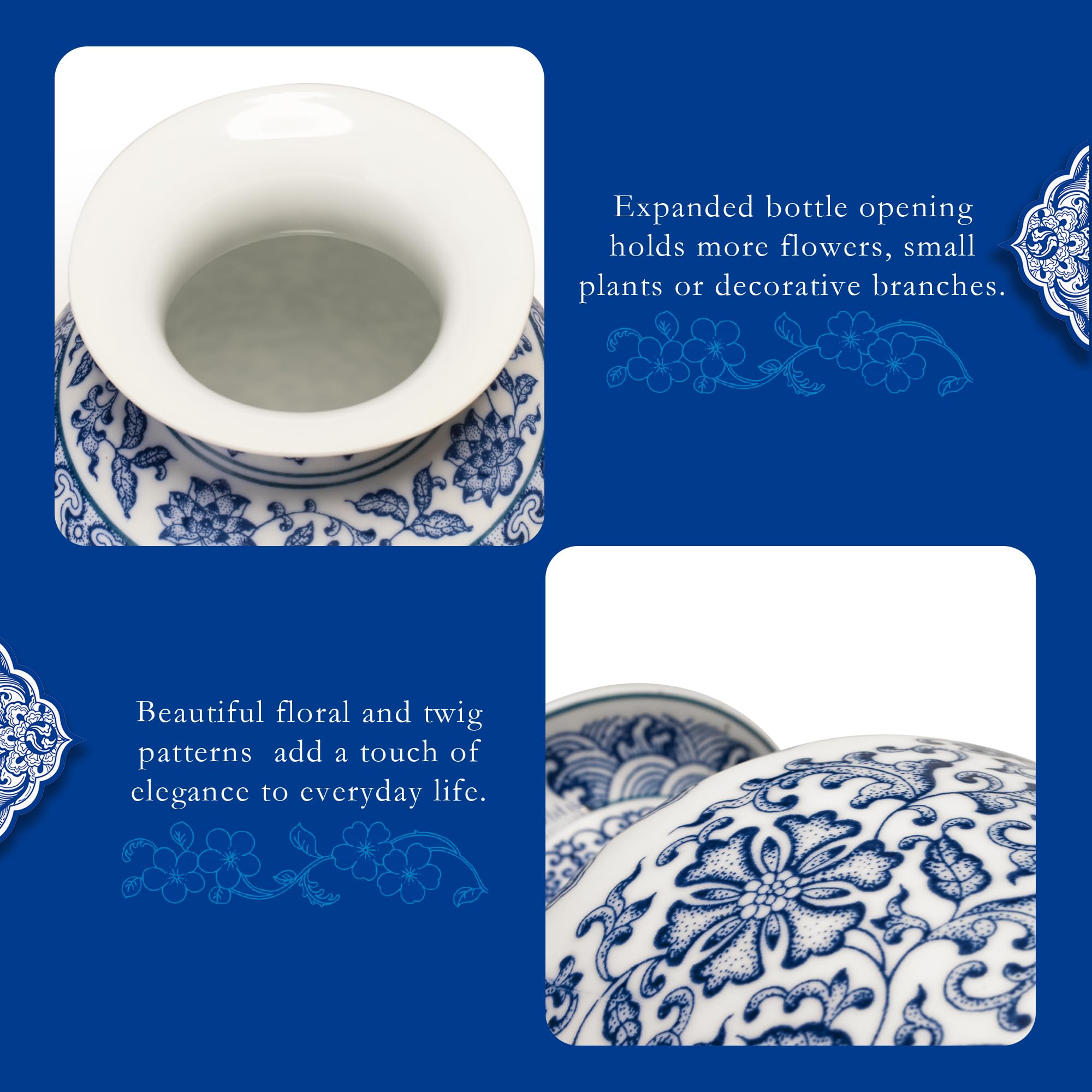 Chinoiserie Vintage orientalische Vase aus Keramik, handgefertigt, rustikale Blumendekoration für Zuhause, Büro, Bücherregal, Tisch (unglasiert)