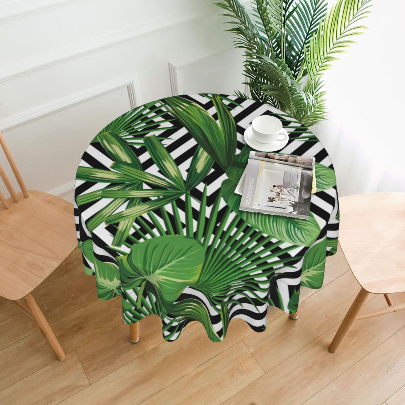 YYHHAOFA tropical leaves Prints Round Decorative Tablecloth 60in - High-Grade Polyester Throw for Dining Tables, Parties, & Outdoor Events