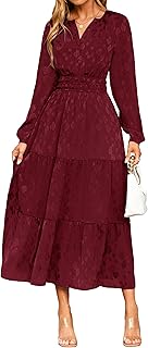 Womens Casual Long Sleeve Dress Fall Elegant Wedding Guest V-Neck Maxi Floral Dresses 2025 Trendy